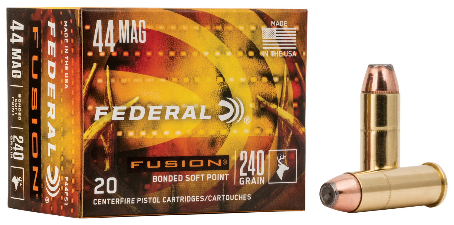 Federal Fusion Handgun Ammunition F44FS1, 44 Remington Magnum, Fusion, 240 GR, 1230 fps, 20 Rd/bx