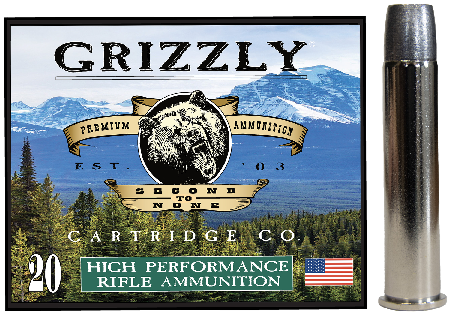 Grizzly Ammunition High Performance Rifle Ammunition GC45/70+P5, 45-70 Gov, Wide Long Nose Gas Check, 405 GR, 2050 fps, 20 Rd/bx