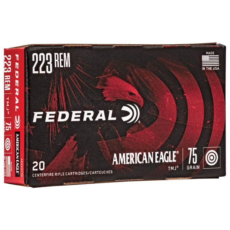 Federal American Eagle Rifle Ammunition AE223T75, 223 Remington, Total Metal Jacket, 75 GR, 2775 fps, 20 Rd/bx
