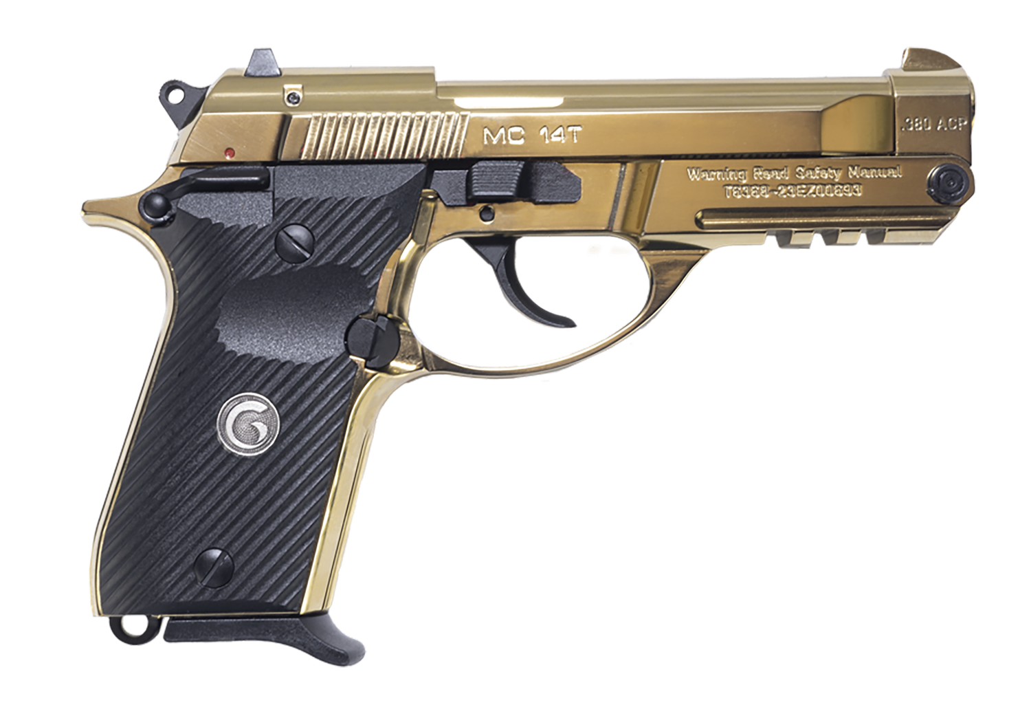EAA MC 14T Solution Pistol 390870, 380 ACP, 4.50in, Black Polymer Grips, Gold Plated Finish, 13 Rds
