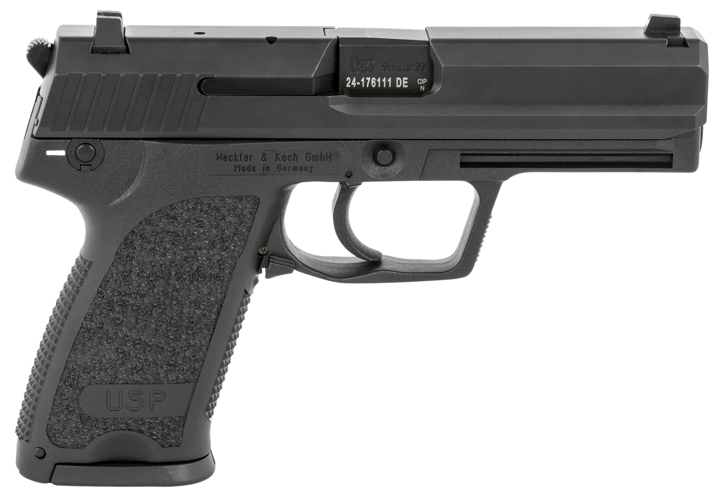 Heckler & Koch USP V1 Pistol 81000309, 9mm Luger, 4.25in, Serrated Steel Slide & Polymer Grips, Black Finish, 10 Rds