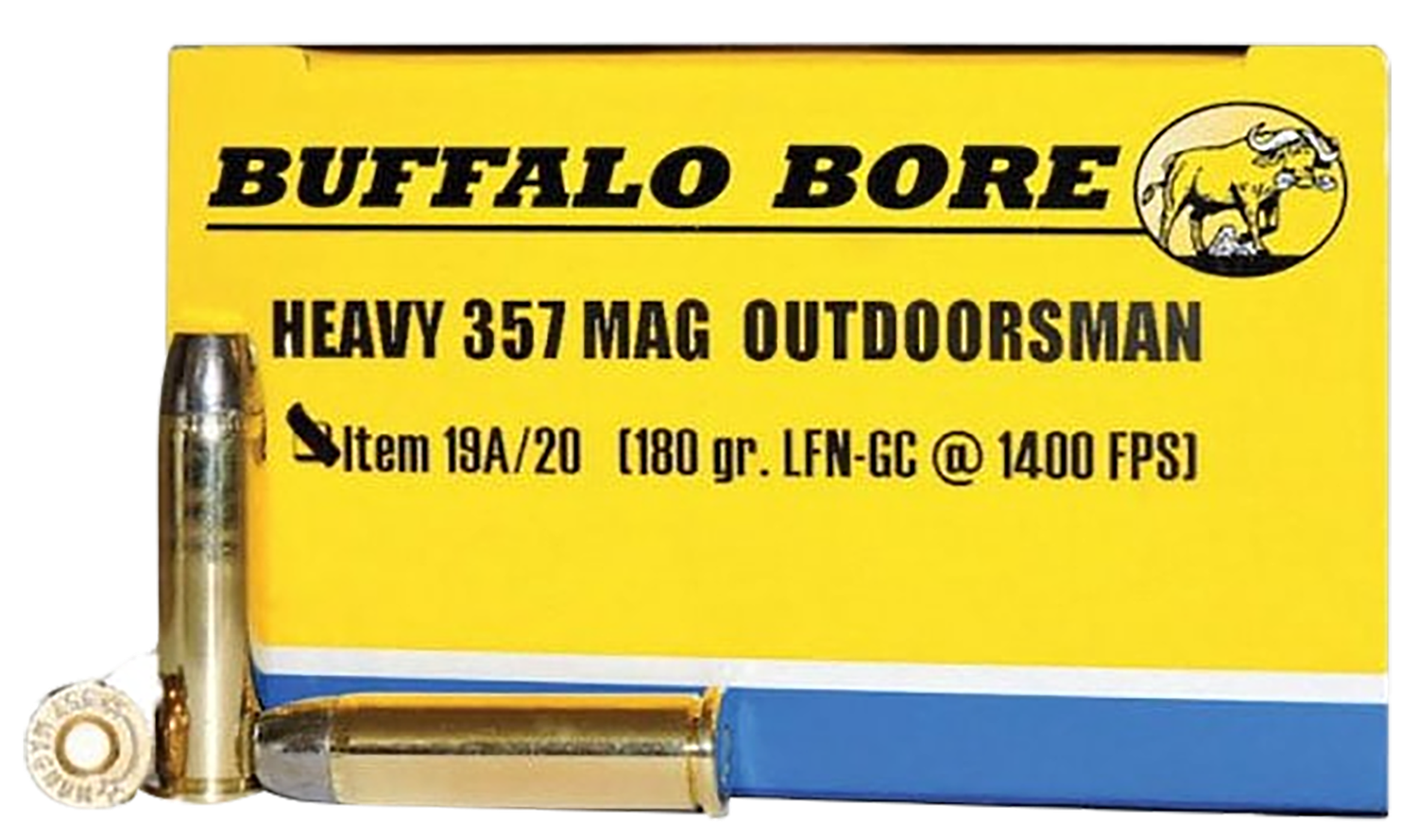 Buffalo Bore Handgun Ammunition 19A/20, 357 Magnum, Lead Flat Nose Gas-checked, 180 GR, 1400 fps, 20 Rd/Bx