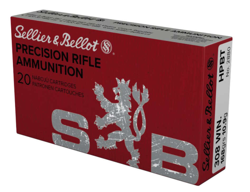 Sellier & Bellot Rifle Ammunition SB308G, 308 Win, Hollow Point Boat Tail, 168 gr, 2628 fps, 20 Rd/Bx