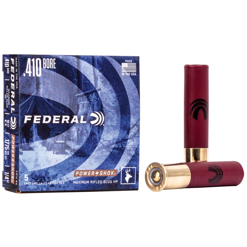 Federal Premium Power Shok F412RS, 410 Gauge, 2 1/2", 1/4 oz, 1780 fps, #Slug Lead Shot, 5 Rd/bx