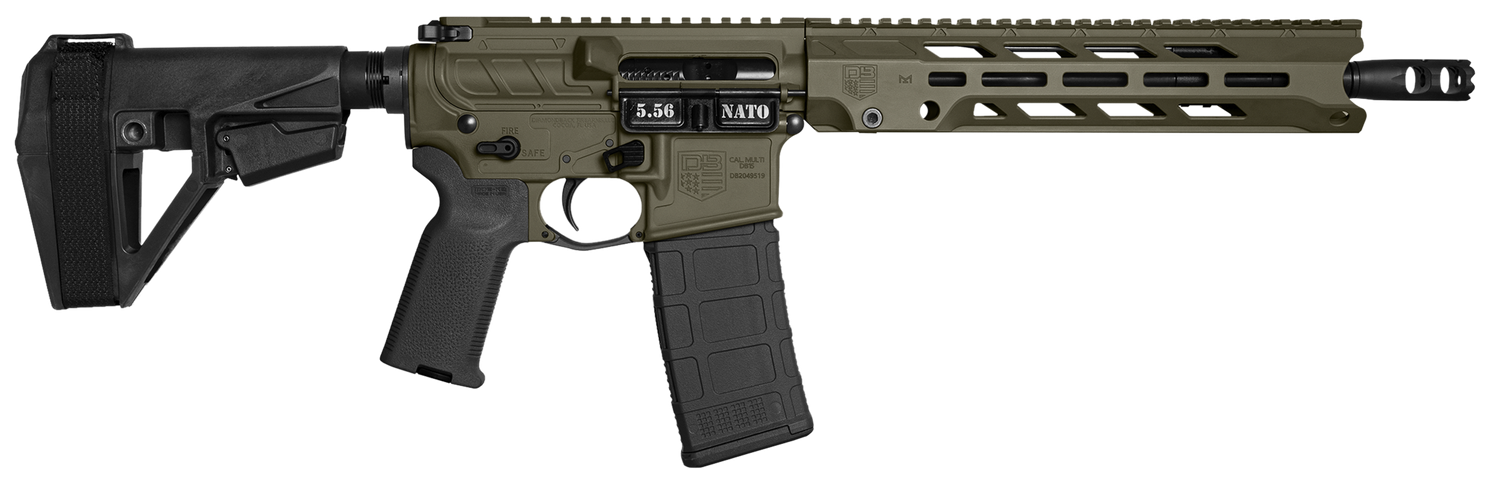 Diamondback Obsidian DB15 Pistol DB1984K101, 5.56 NATO, 11.5in, SB Tactical SBA5 Brace, OD Green, 30 Rds