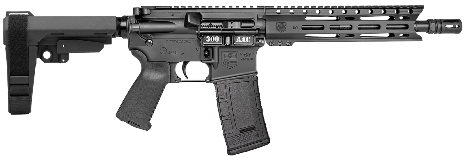 Diamondback DB15 Pistol DB1916B001, 300 AAC Blackout, 10", SB Tactical SBA3 Brace, Black Finish, 30 Rds