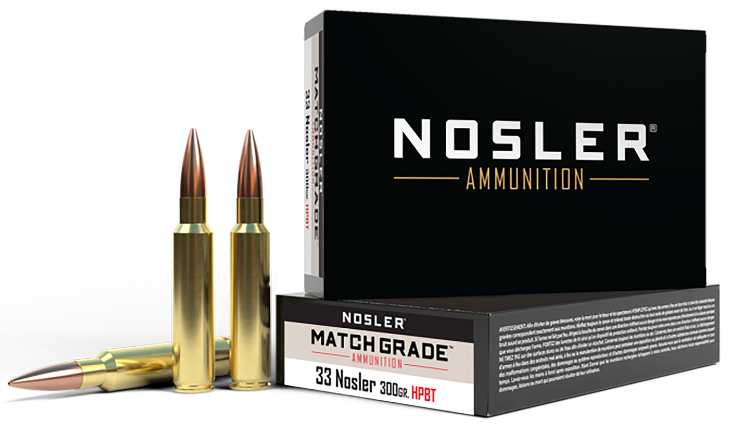 Nosler Match Grade Rifle Ammunition 60031, 33 Nosler, BTHP, 300 Gr, 2550 fps, 20 Rds