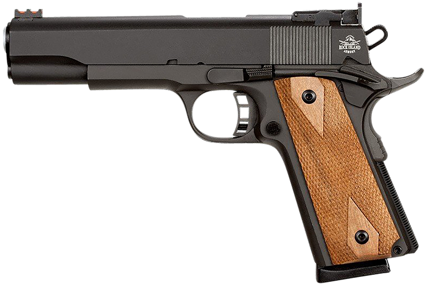 Rock Island Armory Pro Match 1911 Semi-Auto Pistol 51434, 45 ACP, 5 in, Wood Grip, Matte Black Finish, 8 Rd