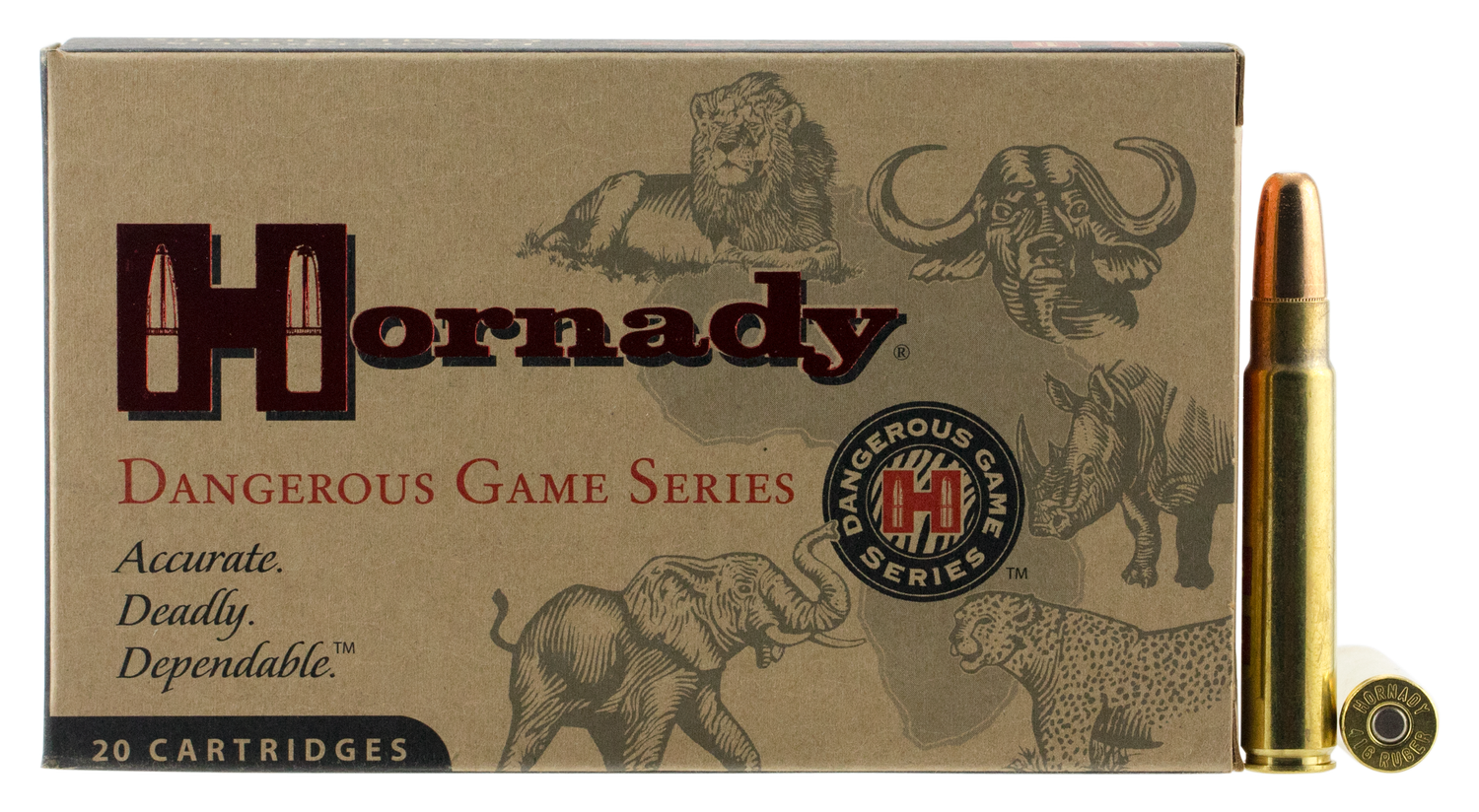 Hornady Rifle Ammunition 82666, 416 Ruger, Dangerous Game Solid, 400 GR, 2400 fps, 20 Rd/bx