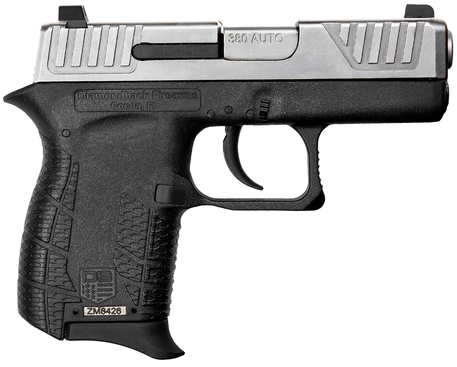 Diamondback DB380 Gen4 Pistol DB0100E022, 380 ACP, 2.80in, Black Polymer Frame w/Beavertail & Grips, Black Finish, 6 Rds