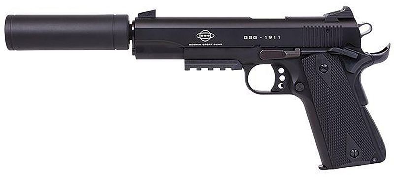 American Tactical 1911 ADOP Pistol G1911ADOPS, 22 LR, 5in, Zinc Alloy w/Picatinny Rail & Beavertail Frame Black Polymer Grips, Black Anodized Finish, Faux Suppressor, 10 Rds