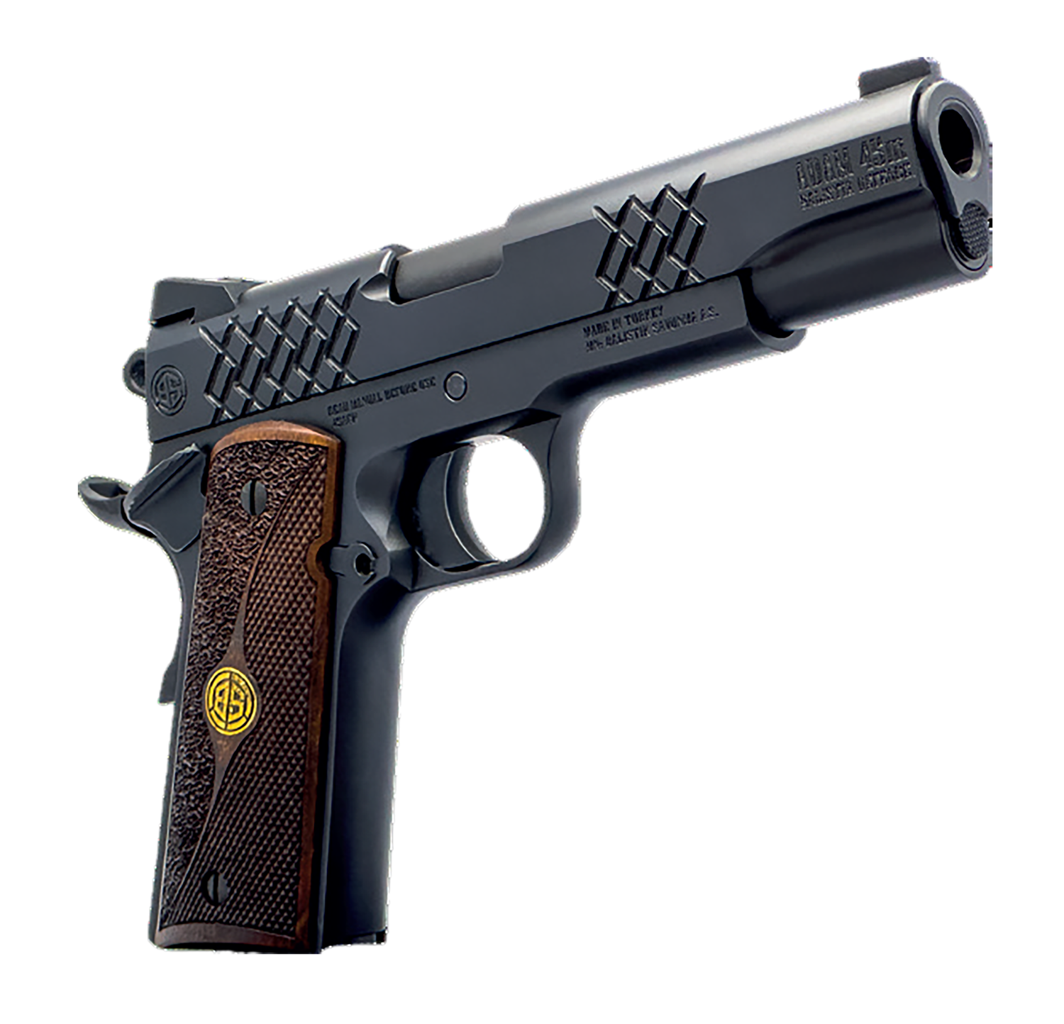 Dickinson 1911 Adam Pistol DKSN9BM, 45 ACP, 4.37in, Wood Grips, Matte Black Finish, 8 Rds