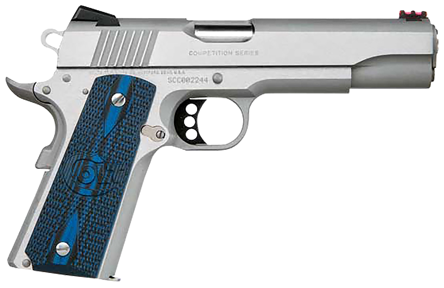 Colt 1911 Government Competition Pistol O1072CCS, 9mm, 5", Blue Checkered G10 Grips, Stainless Steel Finish, 9 Rds
