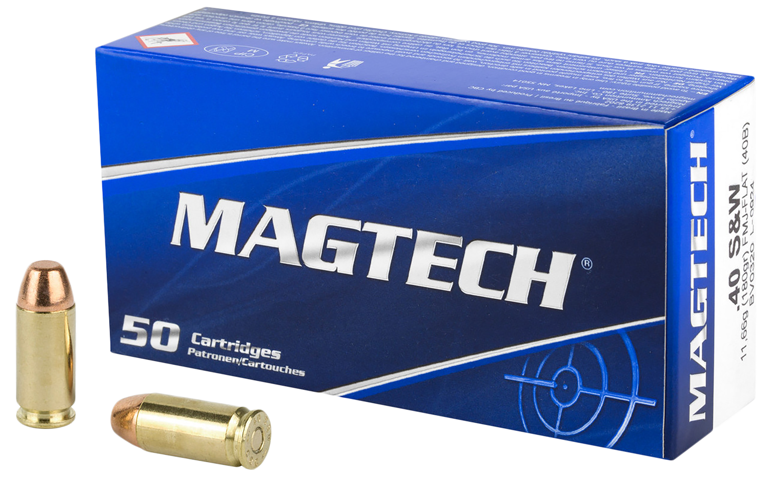 Magtech Sport HuntingPistol Ammunition 40B, 40 S&W, Full Metal Case (FMJ), 180 GR, 990 fps, 50 Rd/bx