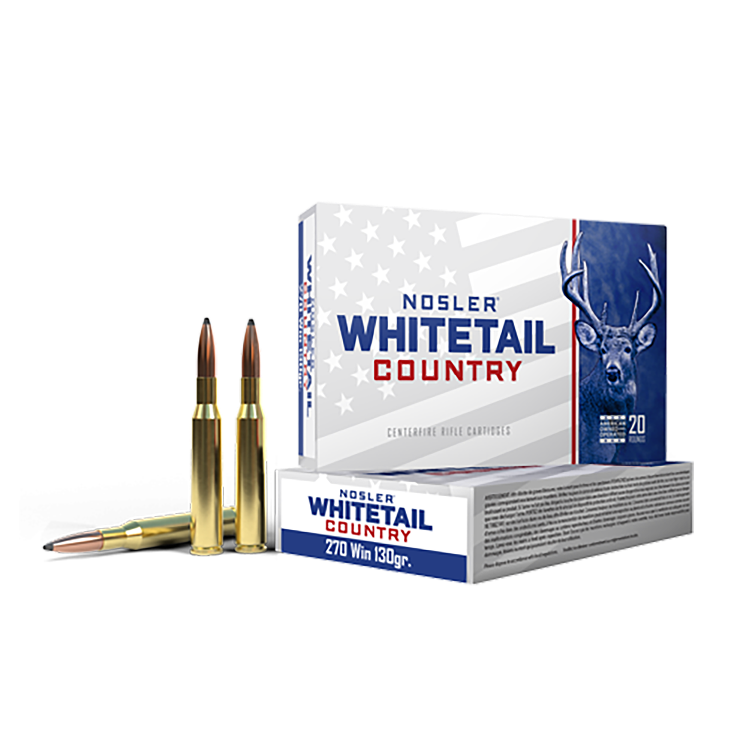 Nosler Whitetail Country Rifle Ammunition 40110, 270 Win, Spitzer Boat Tail, 130 gr, 20 Rd/Bx