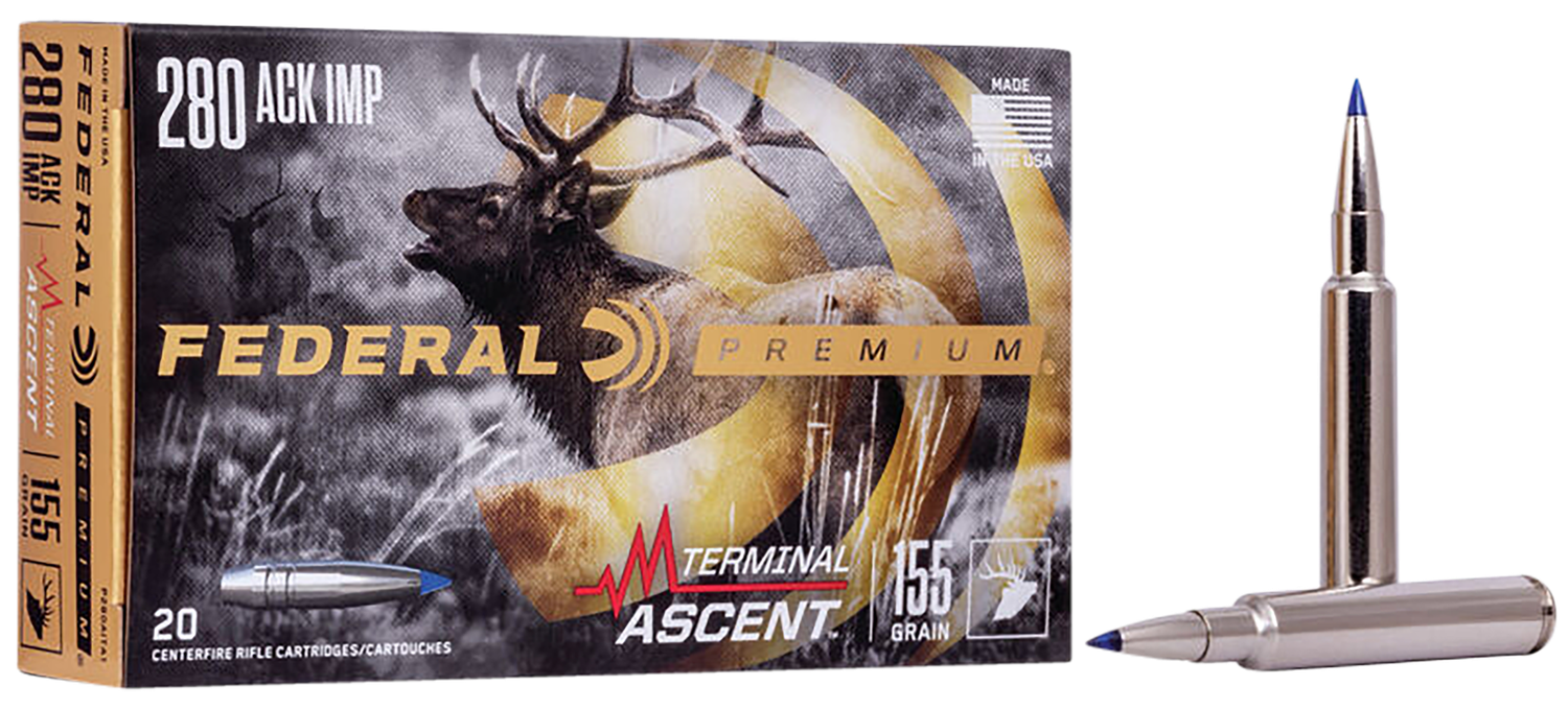 Federal Premium Rifle Ammunition P280AITA1, 280 Ackley Improved, Terminal Ascent, 155 GR, 2930 fps, 20 Rds/Bx
