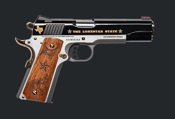 Custom & Collectible The Lone Star II Colt 1911 CNC2LONE1911, 45 ACP, 5",Engraved Texas Mesquite Grips, High Polish DLC Finish, 24KT Gold Inlay, 8 Rds