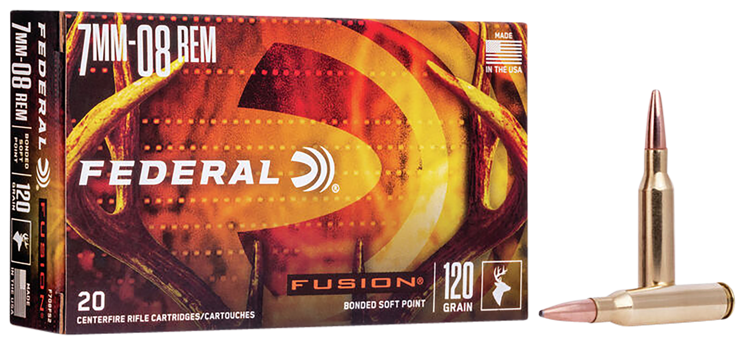 Federal Fusion Rifle Ammunition F708FS2, 7mm-08 Remington, Fusion, 120 GR, 3000 fps, 20 Rd/bx