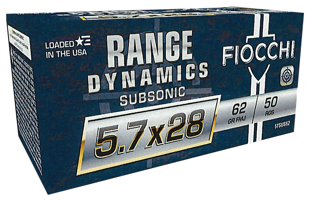 Fiocchi Range Dynamics Pistol Ammunition 57SUB62, 5.7x28mm, Full Metal Jacket (FMJ), 62 GR, 50 Rds
