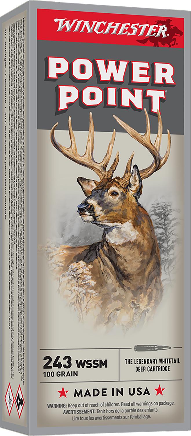 Winchester Super-X Rifle Ammunition X243WSS, 243 WSSM, Power-Point, 100 GR, 3110 fps, 20 Rd/bx