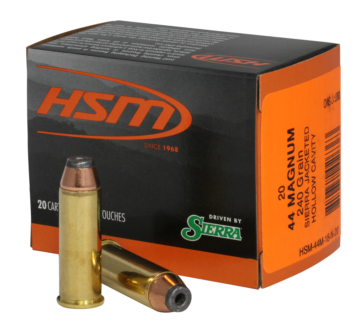 HSM Pro Pistol Ammunition 44M18N20, 44 Rem Mag, JHC, 240 gr, 20 Rd/Bx