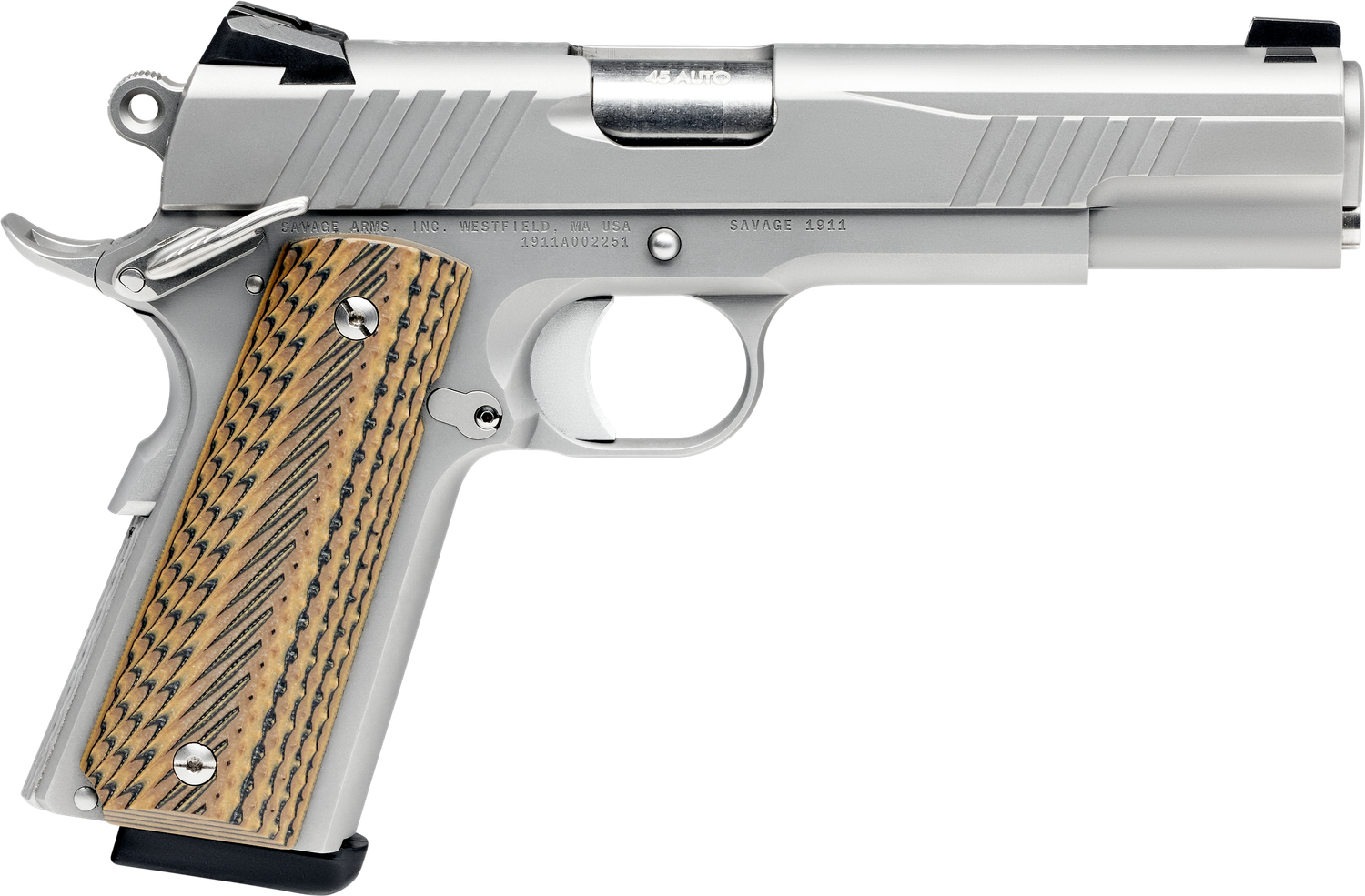 Savage 1911 Government Pistol 67205, 9mm Luger, 5in, Brown VZ Grips, Stainless Finish, 10 Rds