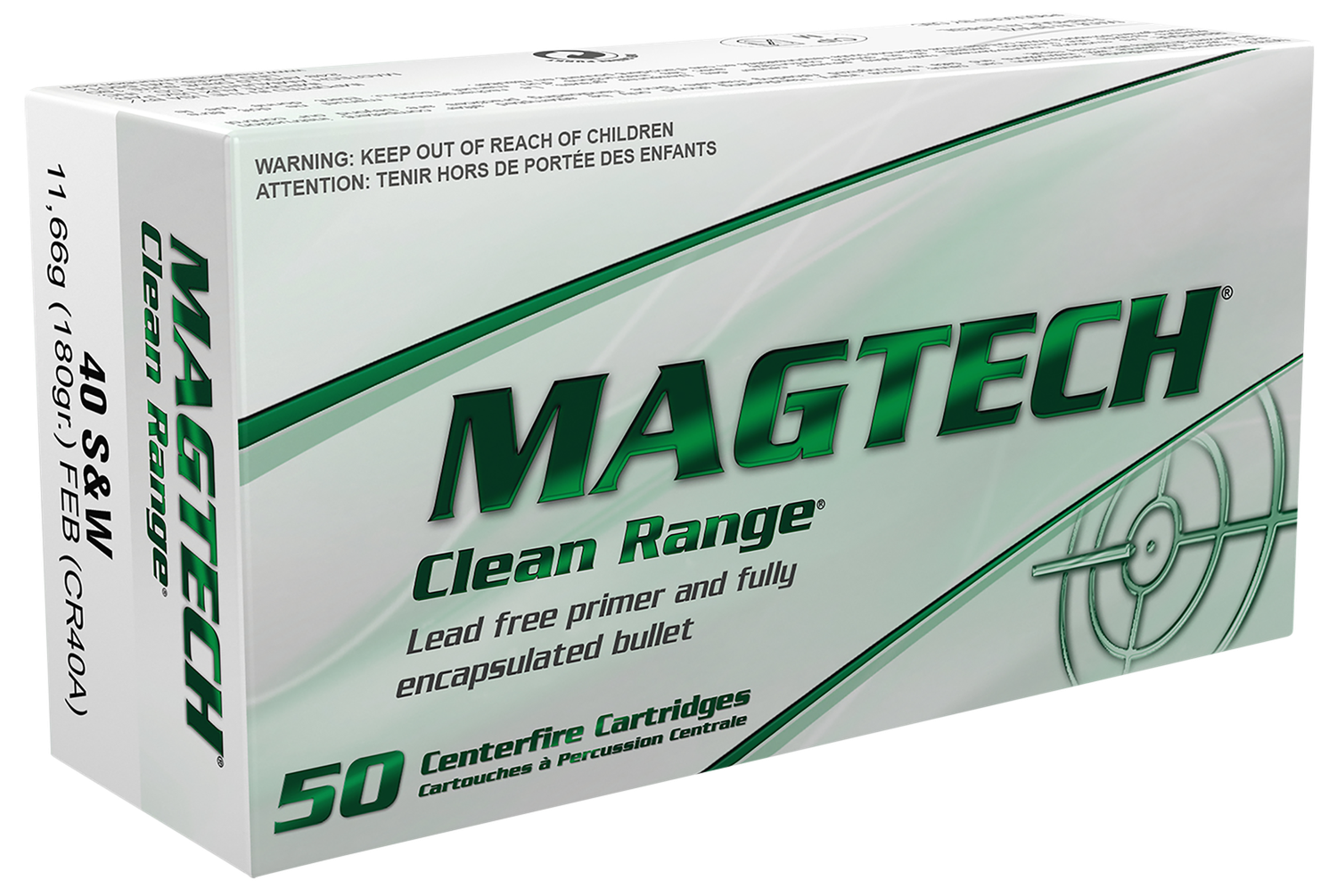 Magtech Sport Hunting Pistol Ammunition CR40A, 40 S&W, Encapsulated Bullet, 180 GR, 990 fps, 50 Rd/bx