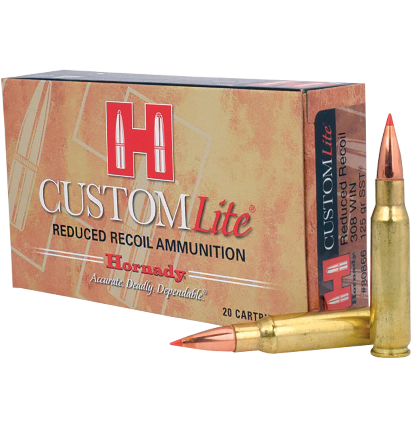 Hornady Custom Lite Rifle Ammunition 80866, 308 Winchester, SST, 125 GR, 2675 fps, 20 Rd/bx