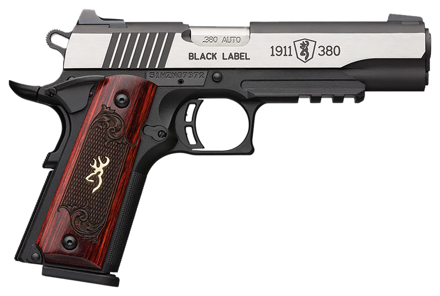 Browning 1911-380 Black Label Medallion Pro Compact Pistol 051972492, 380 ACP, 3.63", Rosewood Grips, 8 Rds
