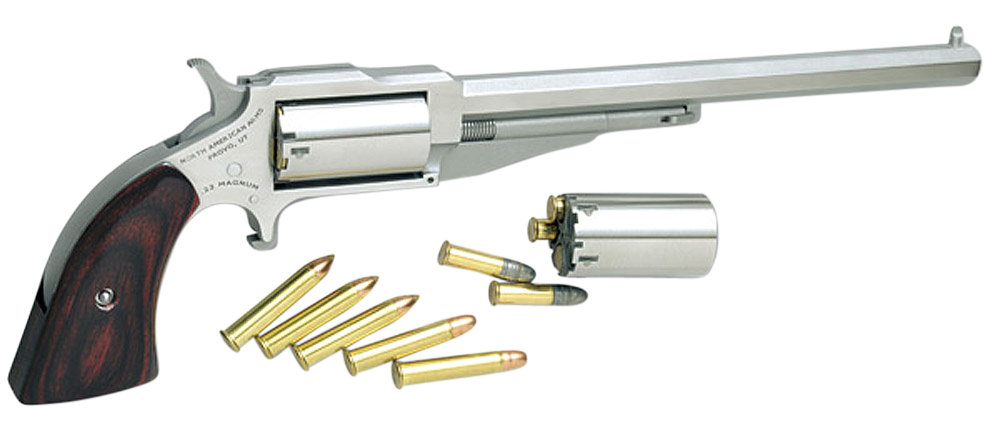 North American Earl Hog Leg Single Action Revolver 18606C, 22 LR / 22 WMR, 6 in, Wood Grip, Stainless Finish, 5rd