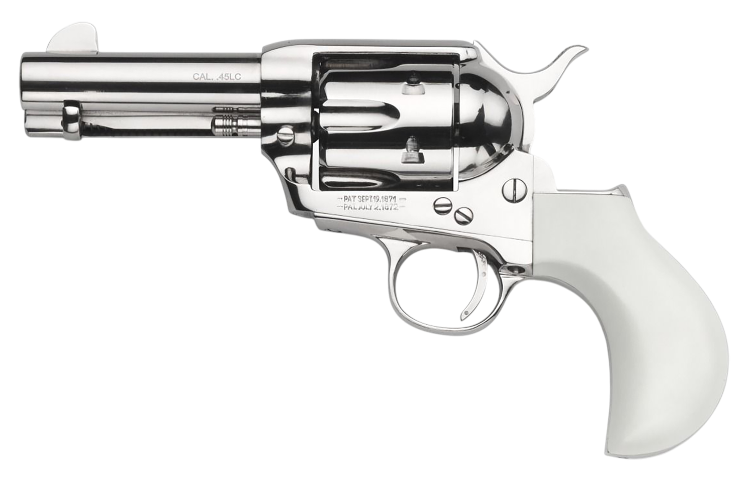 Taylors TC9 1873 Revolver 200111, 9mm, 3.5in, PVC White Ivory Grips, Nickel Finish, 6 Rds