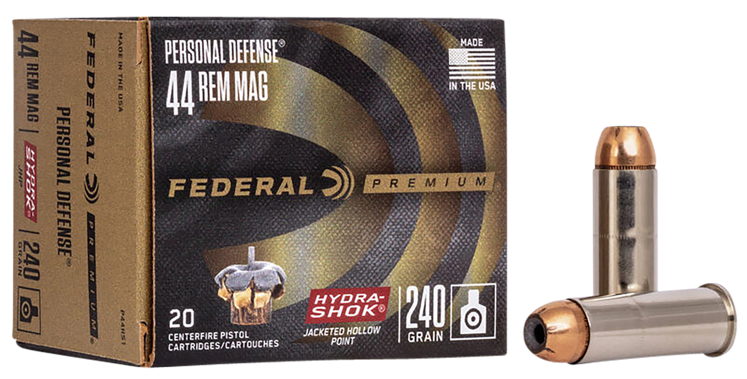 Federal Premium Vital-Shok Handgun Ammunition P44HS1, 44 Remington Mag, Hydra-Shok JHP (JHP), 240 GR, 1210 fps, 20 Rd/bx