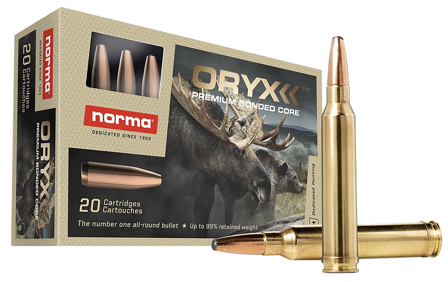 Norma Oryx Rifle Ammunition 20174742, 30-06 Springfield, 180 gr, 2624 fps, 20 Rd/Bx