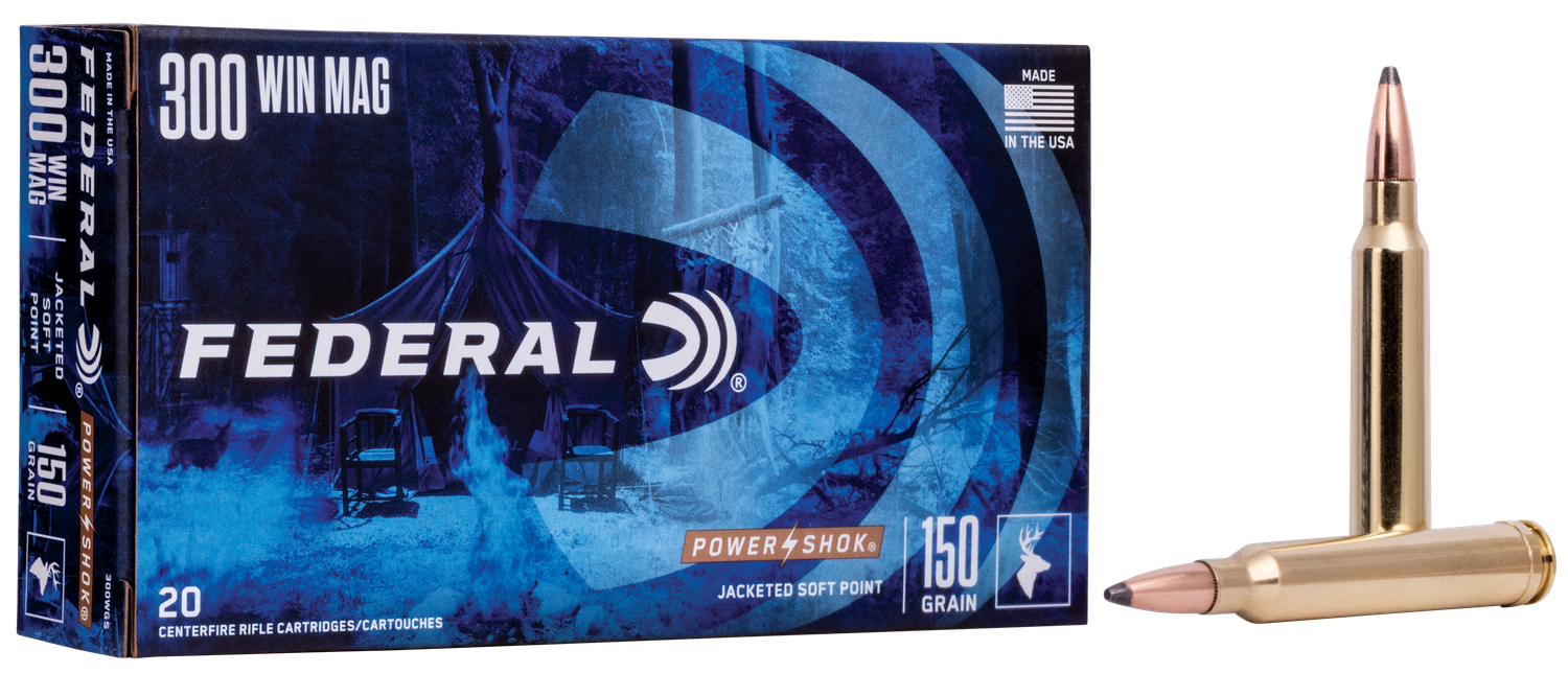 Federal Premium Power Shok Rifle Ammunition 300WGS, 300 Winchester Mag, Speer Hot-Cor SP, 150 GR, 3280 fps, 20 Rd/bx