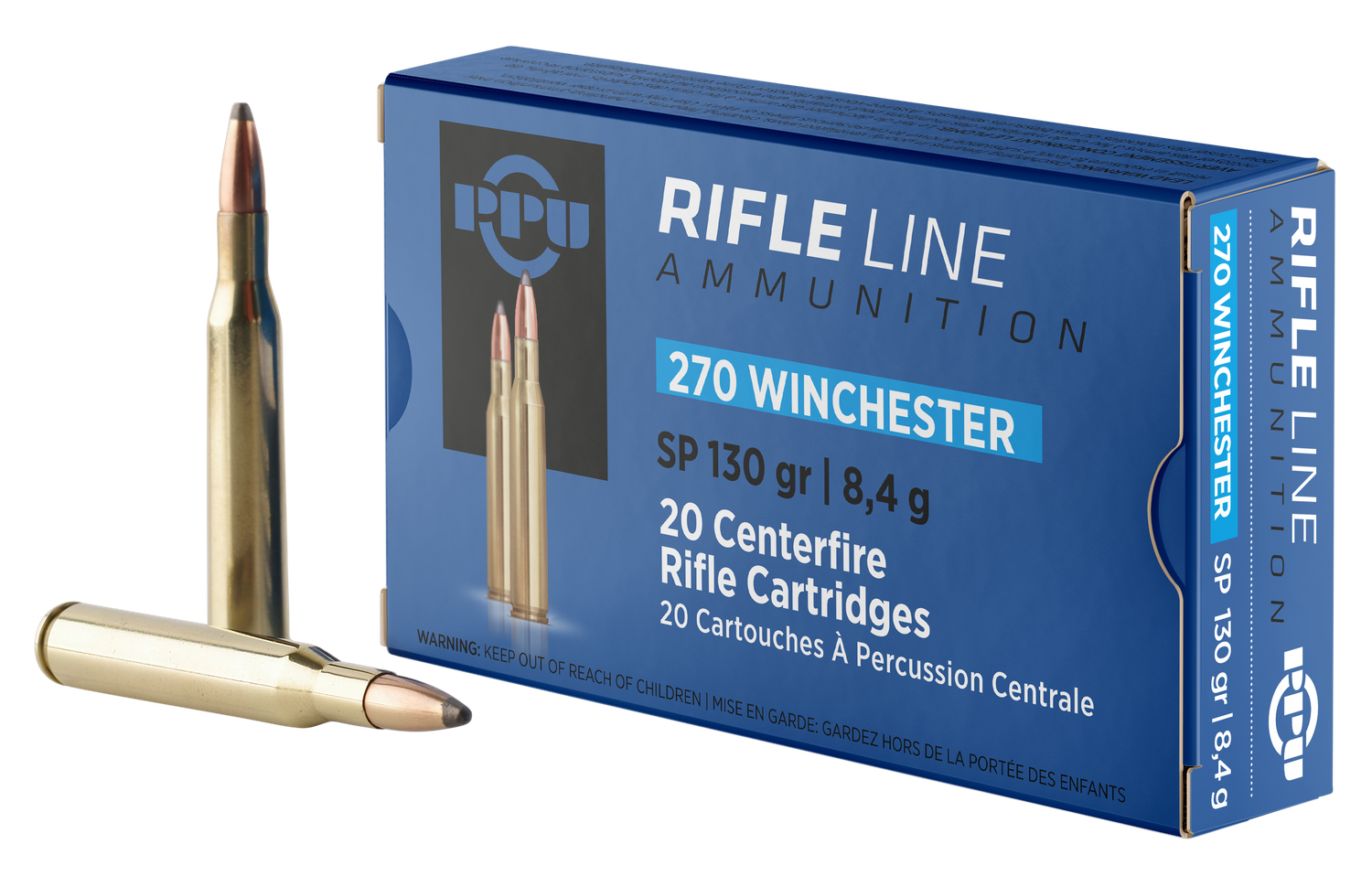 Prvi Partizan Rifle Ammunition PP2701, 270 Win, Soft Point, 130 gr, 3060 fps, 20 Rd/Bx
