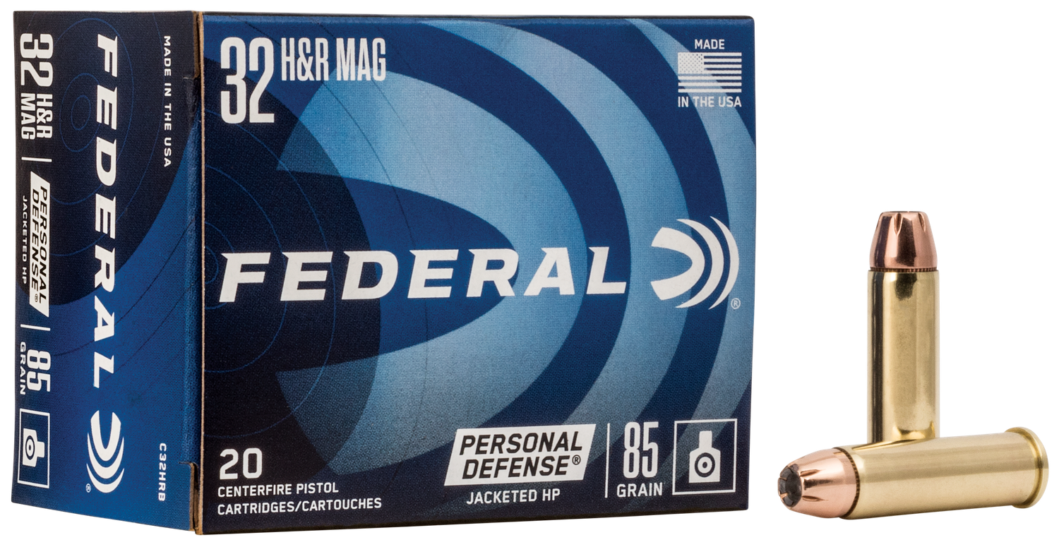 Federal Personal Defense Pistol Ammunition C32HRB, 32 H & R Mag, Jacketed Hollow Point (JHP), 85 GR, 1120 fps, 20 Rd/bx