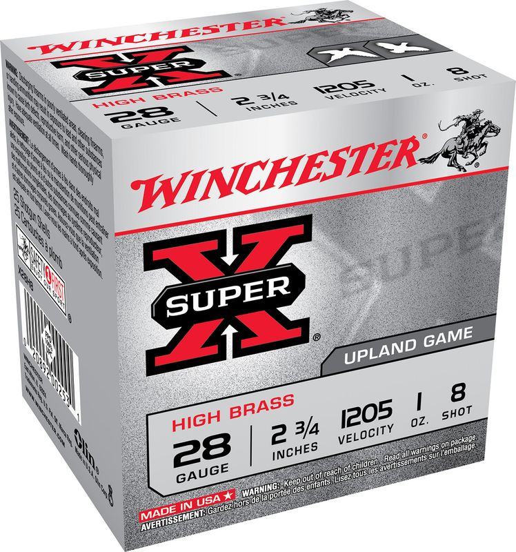 Winchester Super X High Brass Game Load X28H8, 28 Gauge, 2-3/4", 1 oz, 1205 fps, #8 Lead Shot, 25 Rds/Bx