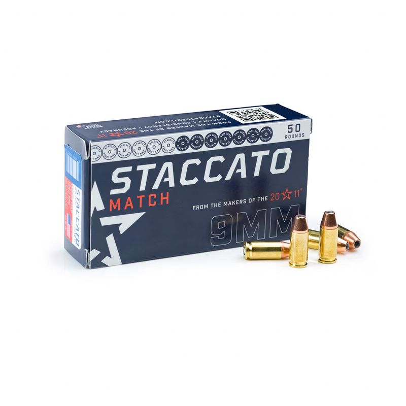 Staccato Match Pistol Ammunition 1-919-MATCH136-STAC-M-ECOM, 9mm, Open Tip Match (OTM), 136 GR, 1000 fps, 50 Rd/bx