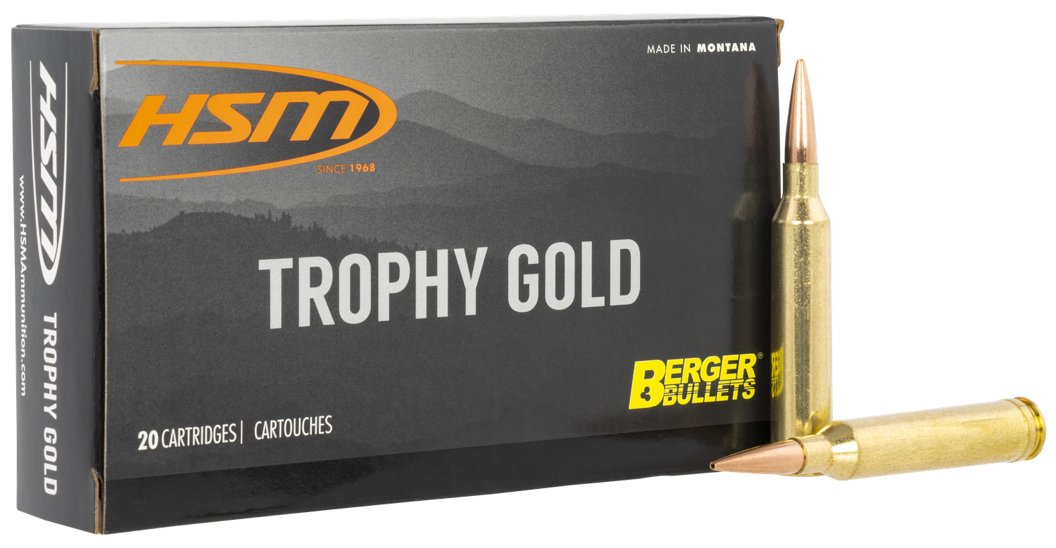 HSM Trophy Gold Rifle Ammunition 65X284130VLD, 6.5x284 Norma, Berger Hunting VLD Match, 130 gr, 20 Rd/Bx