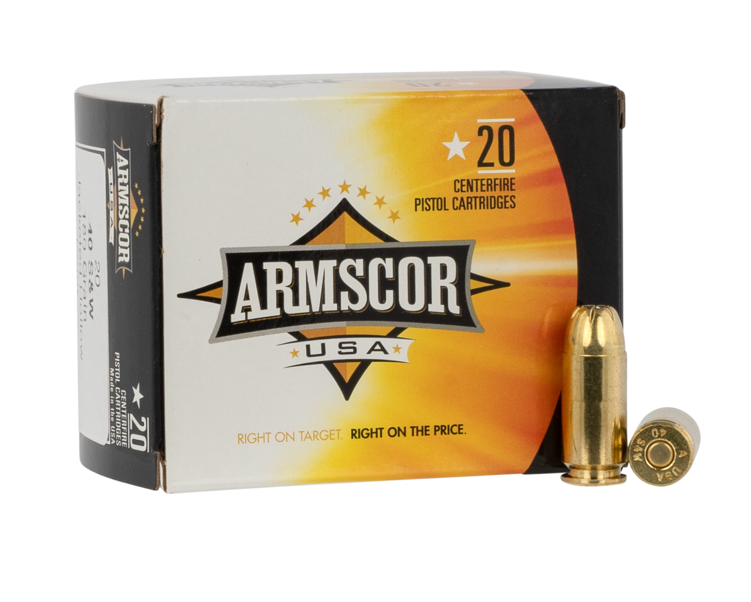 Armscor Pistol Ammunition AC40-3N, 40 Smith & Wesson, Jacketed Hollow Point, 180 GR, 20 Rd/bx