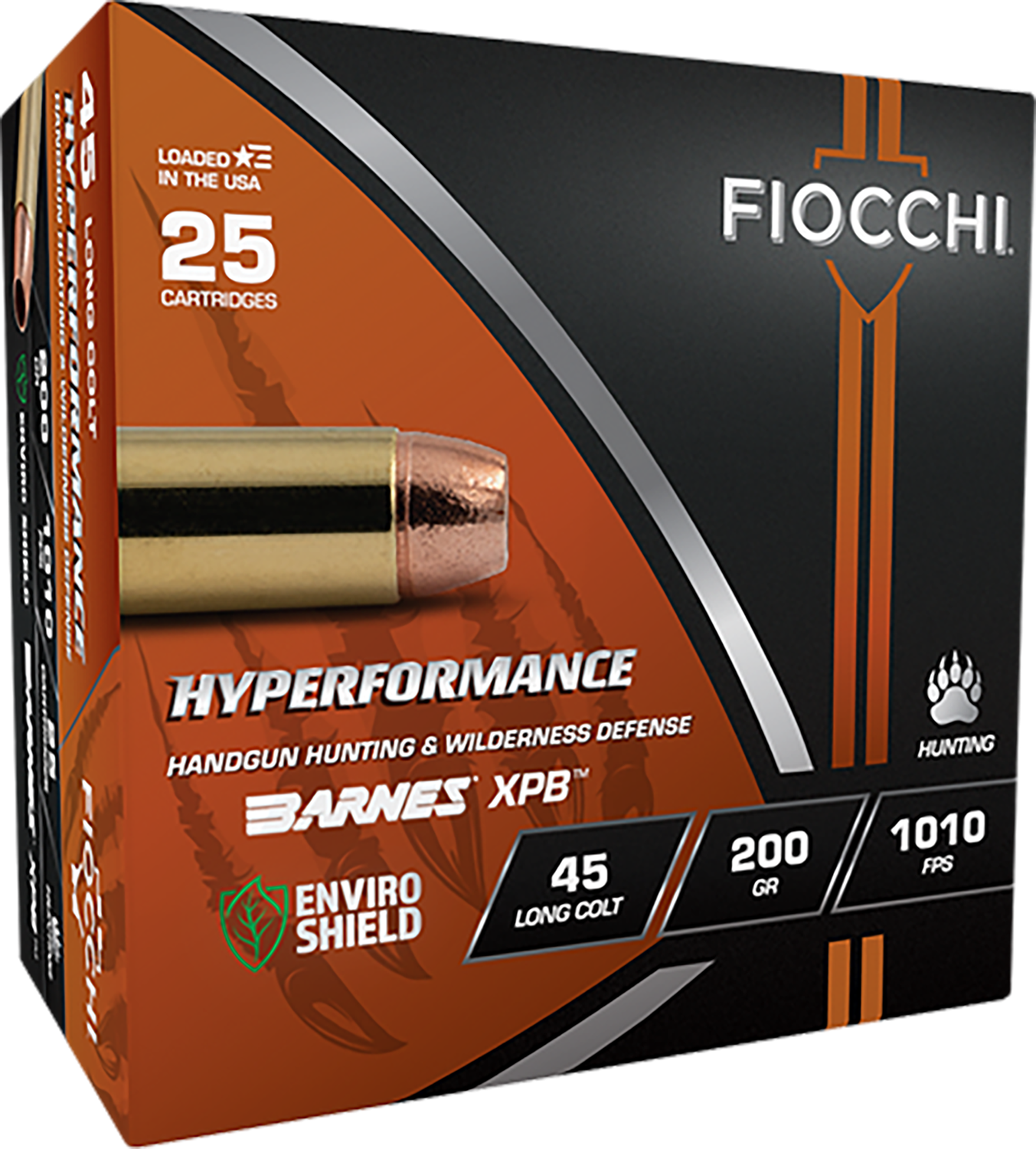 Fiocchi Hyperformance Pistol Ammunition 45LCBA, 45 Colt, XPB, 200 gr, 1010 fps, 25 Rd/Bx