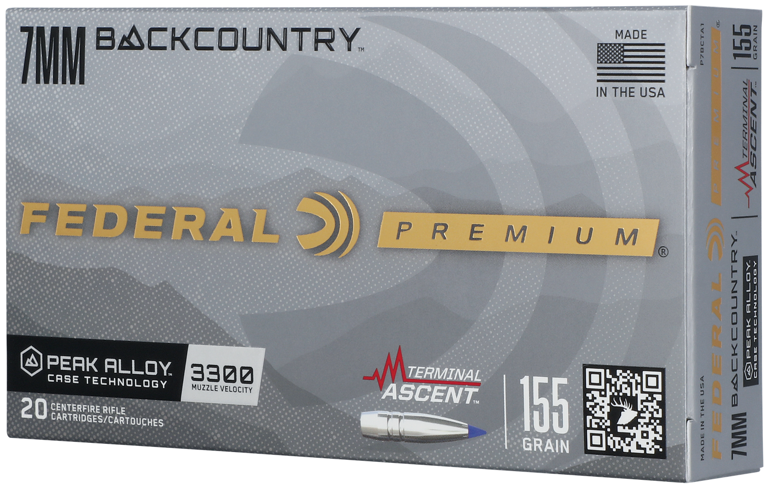 Federal Premium Terminal Ascent Rifle Ammunition P7BCTA1, 7mm BackCountry, Terminal Ascent, 155 gr, 3300 fps, 20 Rd/Bx
