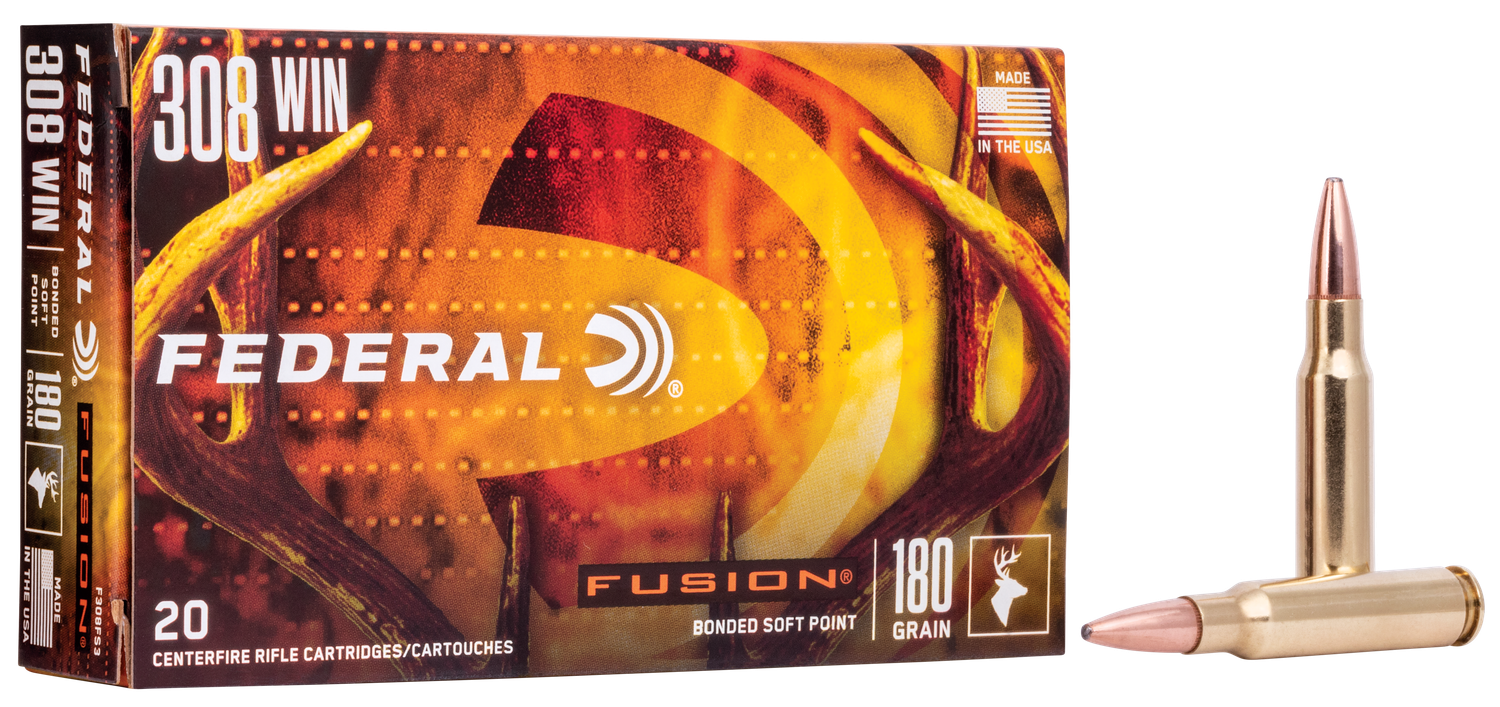 Federal Fusion Rifle Ammunition F308FS3, 308 Winchester, Fusion Ammunition, 180 GR, 2600 fps, 20 Rd/bx