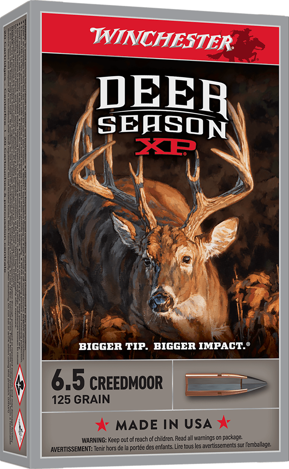 Winchester Deer Season XP Rifle Ammunition X65DS, 6.5 Creedmoor, Extreme Point, 125 GR, 2850 fps, 20 Rd/Bx