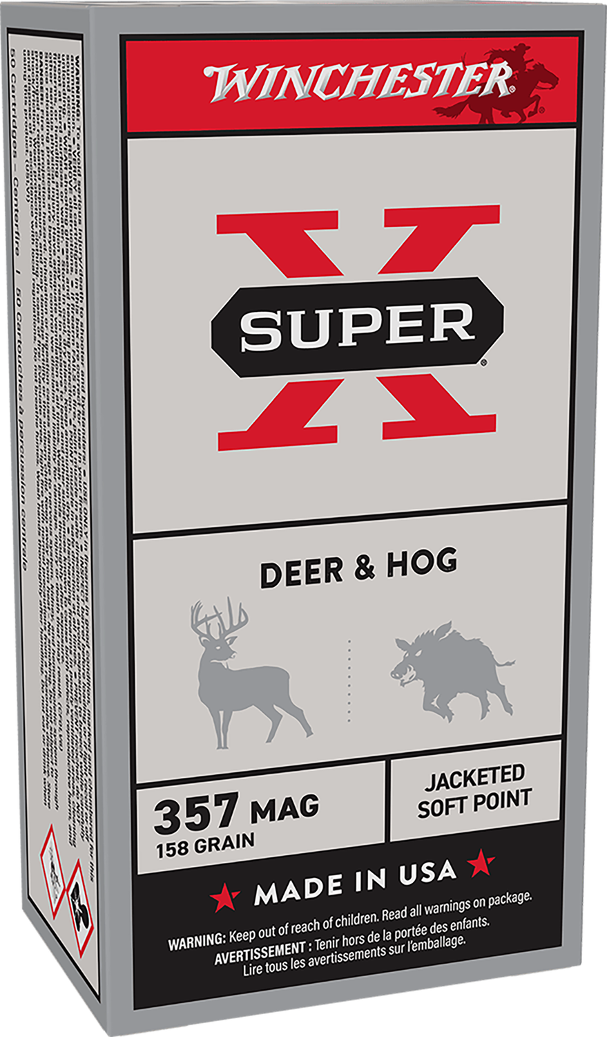 Winchester Super-X Handgun Ammunition X3575P, 357 Magnum, Jacketed Soft Point (SP), 158 GR, 1235 fps, 50 Rd/bx
