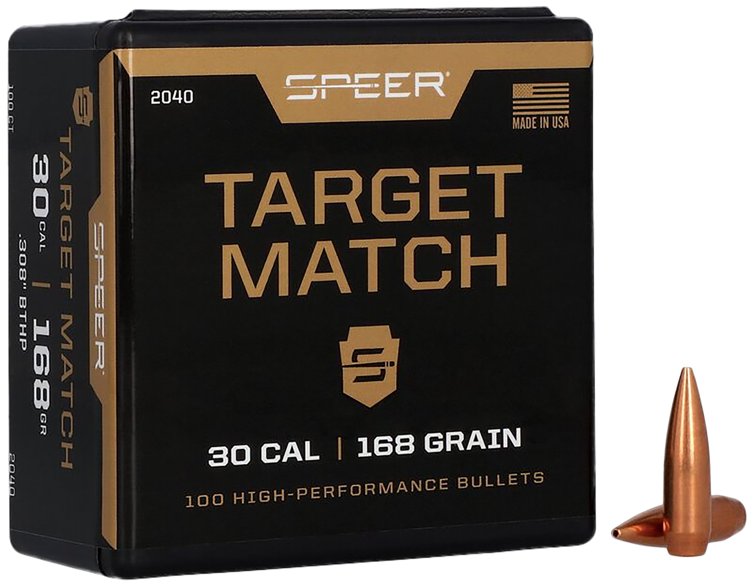 Speer 30 Caliber 168 Grain Match/Boat Tail 100/Box (2040), Not Loaded