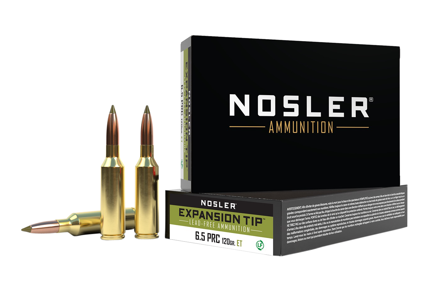 Nosler E-Tip Rifle Ammunition 40688, 6.5 PRC, Spitzer E-Tip Lead-Free, 120 gr, 3100 fps, 20 Rd/Bx