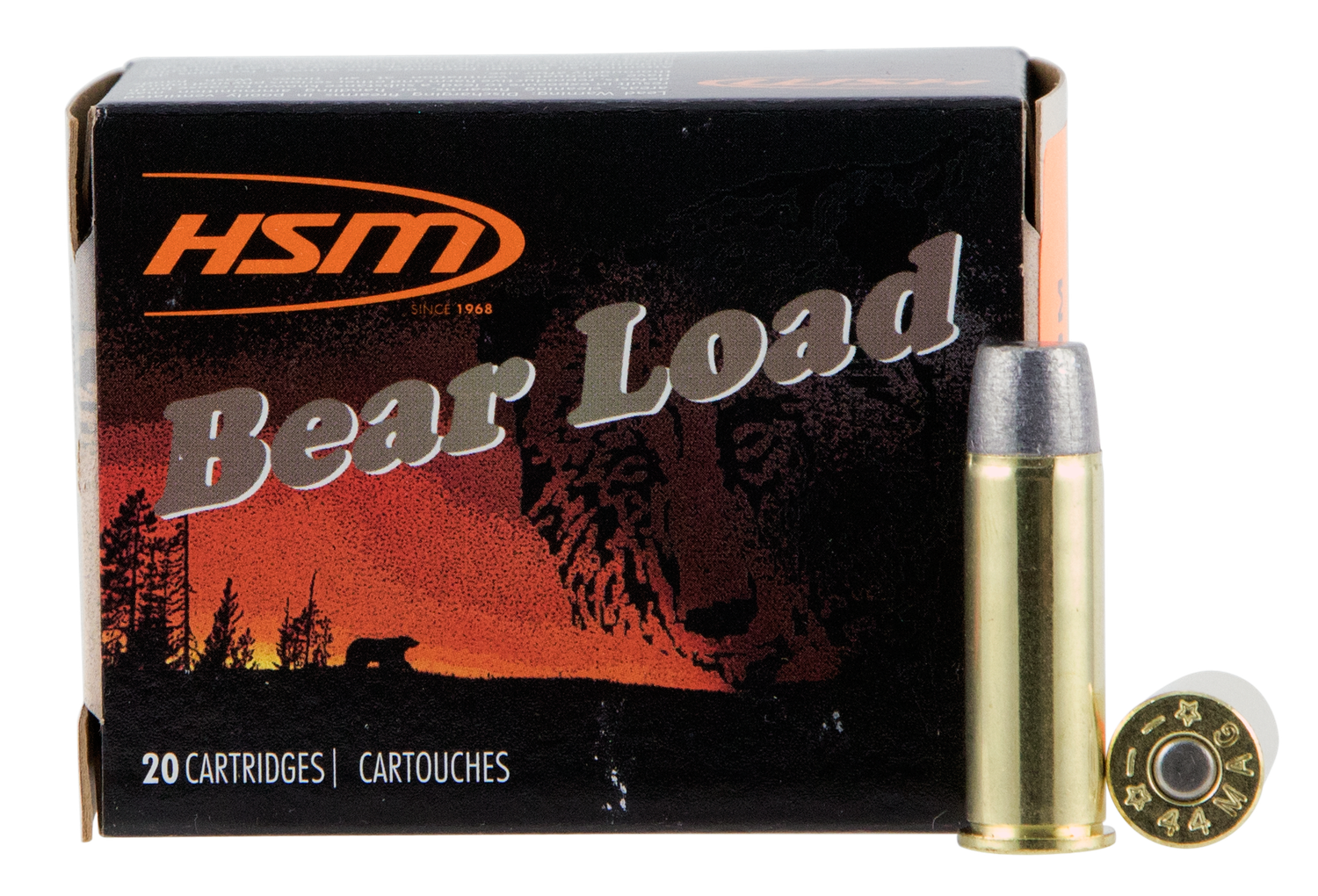 HSM Bear Load Pistol Ammunition 44M15N20, 44 Rem Mag, Wide Flat Nose (WFN), 305 gr, 1260 fps, 20 Rd/Bx