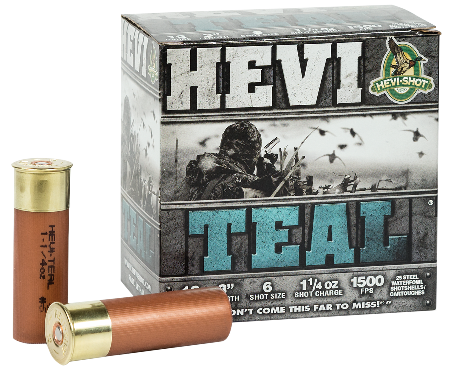Hevishot Hevi-Teal Shotshells 60006, 12 Gauge, 3", 1-1/4 oz, 1500 fps, #6 Shot, 25 Rds/Bx