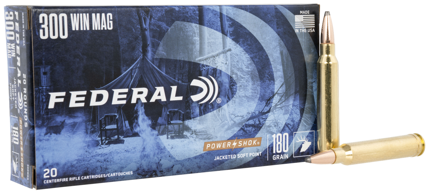 Federal Premium Power Shok Rifle Ammunition 300WBS, 300 Winchester Mag, Speer Hot-Cor SP, 180 GR, 2960 fps, 20 Rd/bx